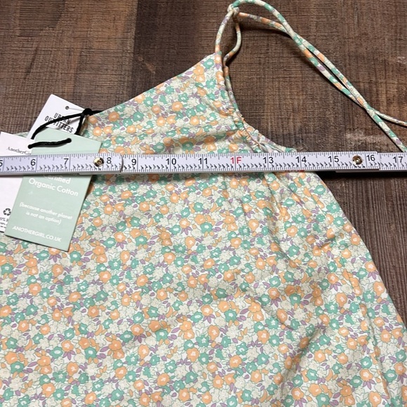 Another girl Tie Detail Ditsy Mini Skirt Lime Grn Floral Keyhole Detail waist XS - Picture 5 of 10